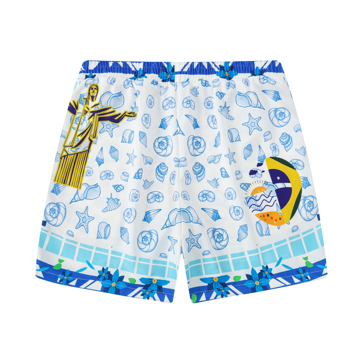 Jesus Statue Bird Beach Wear Silk Fiber Waistband Shorts