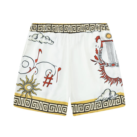 Greek God Sun Pattern Silk Fiber Waistband Shorts