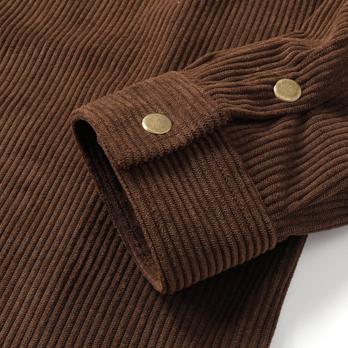 Corduroy Plain Color Snap Closure Long Sleeve Shirt-Brown