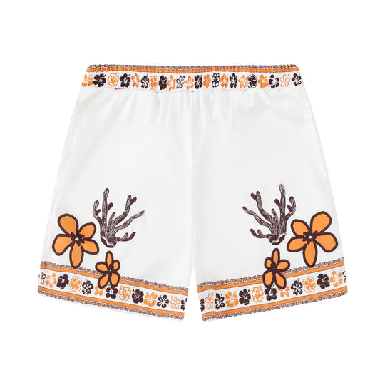 Hawaiian Tiki Themed Waistband Shorts in Brown