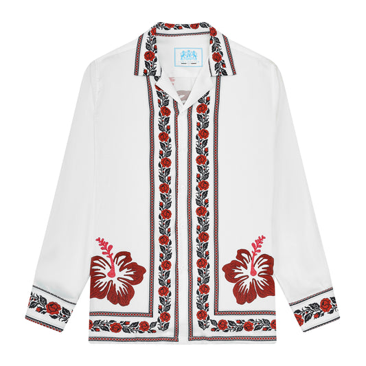 Floral Pattern Camp Collar Long Sleeve Shirt