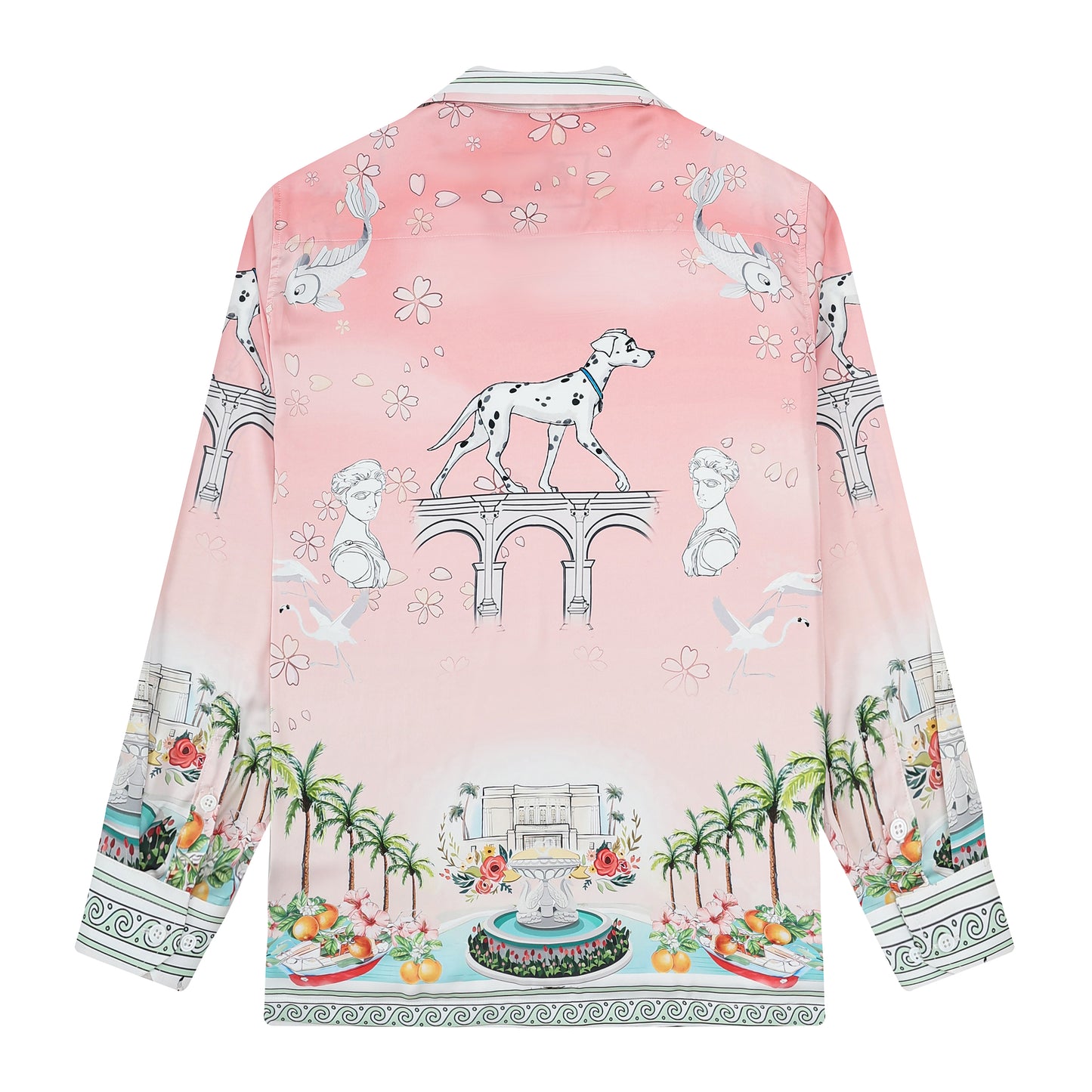 Retro Palace Spotted Dog Print Camp Collar Long Sleeve Shirt