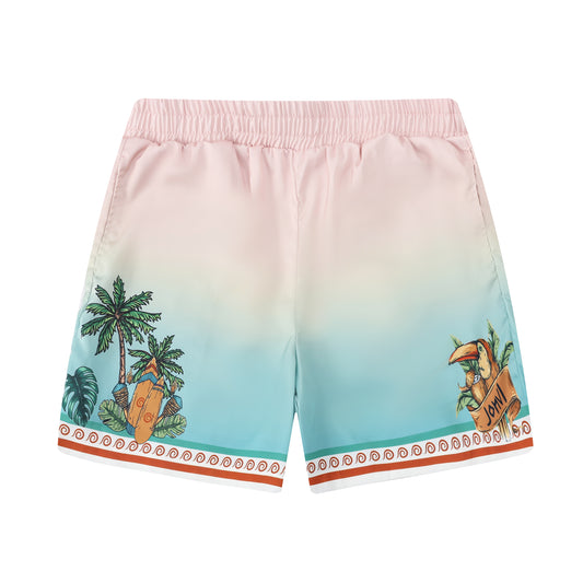 Festival Outfit Tropical Tiki Statue Pattern Waistband Shorts