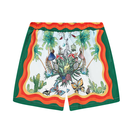 Rabbit Tropical Pattern Waistband Shorts