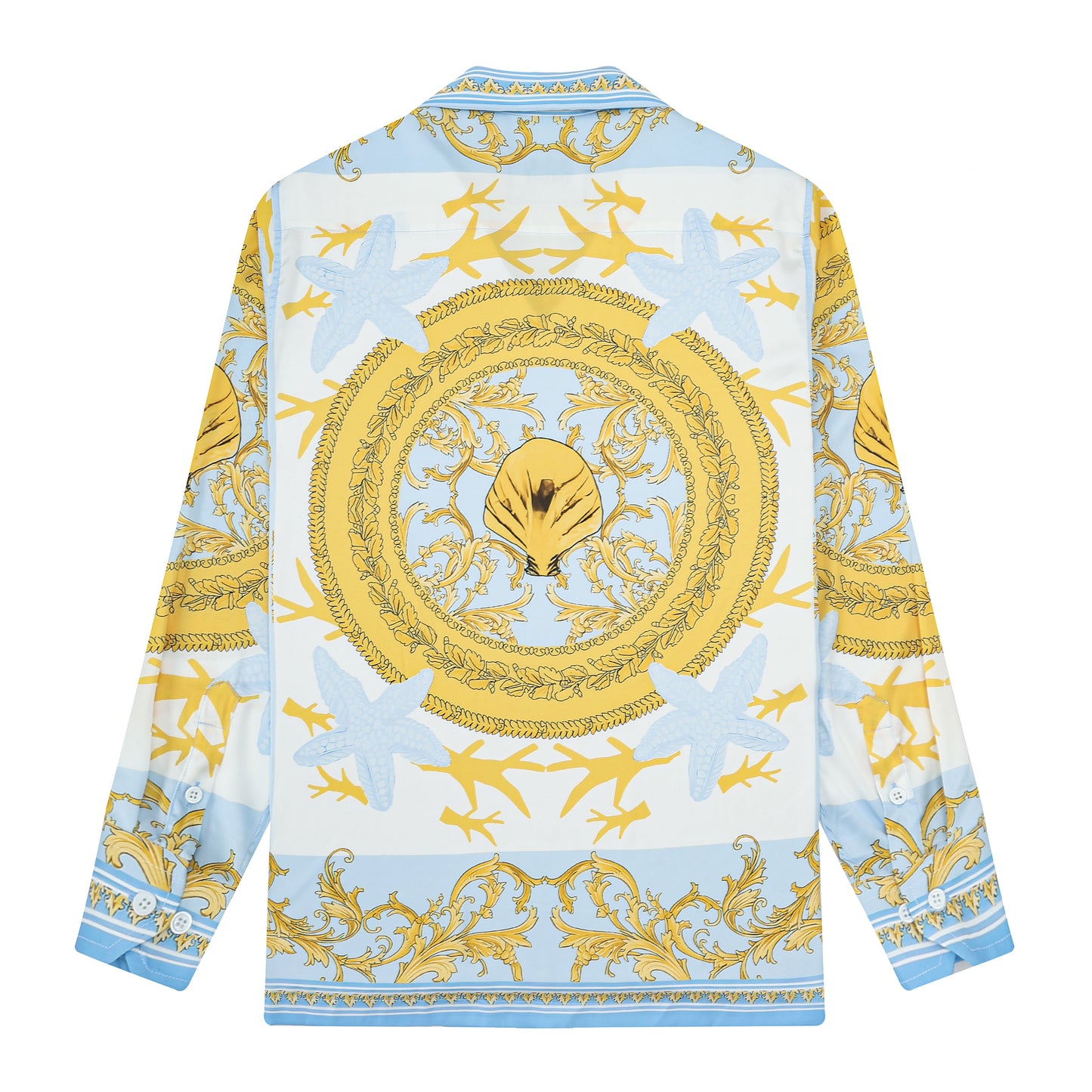 Baroque Floral Pattern Camp Collar Long Sleeve Shirt