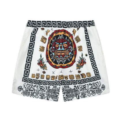 Exotic Pyramid Pattern Silk Fiber Waistband Shorts