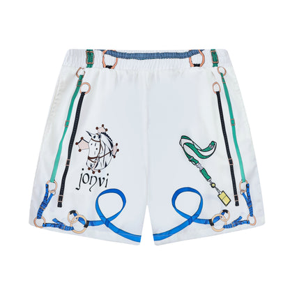 Horse Floral Pattern Silk Fiber Waistband Shorts