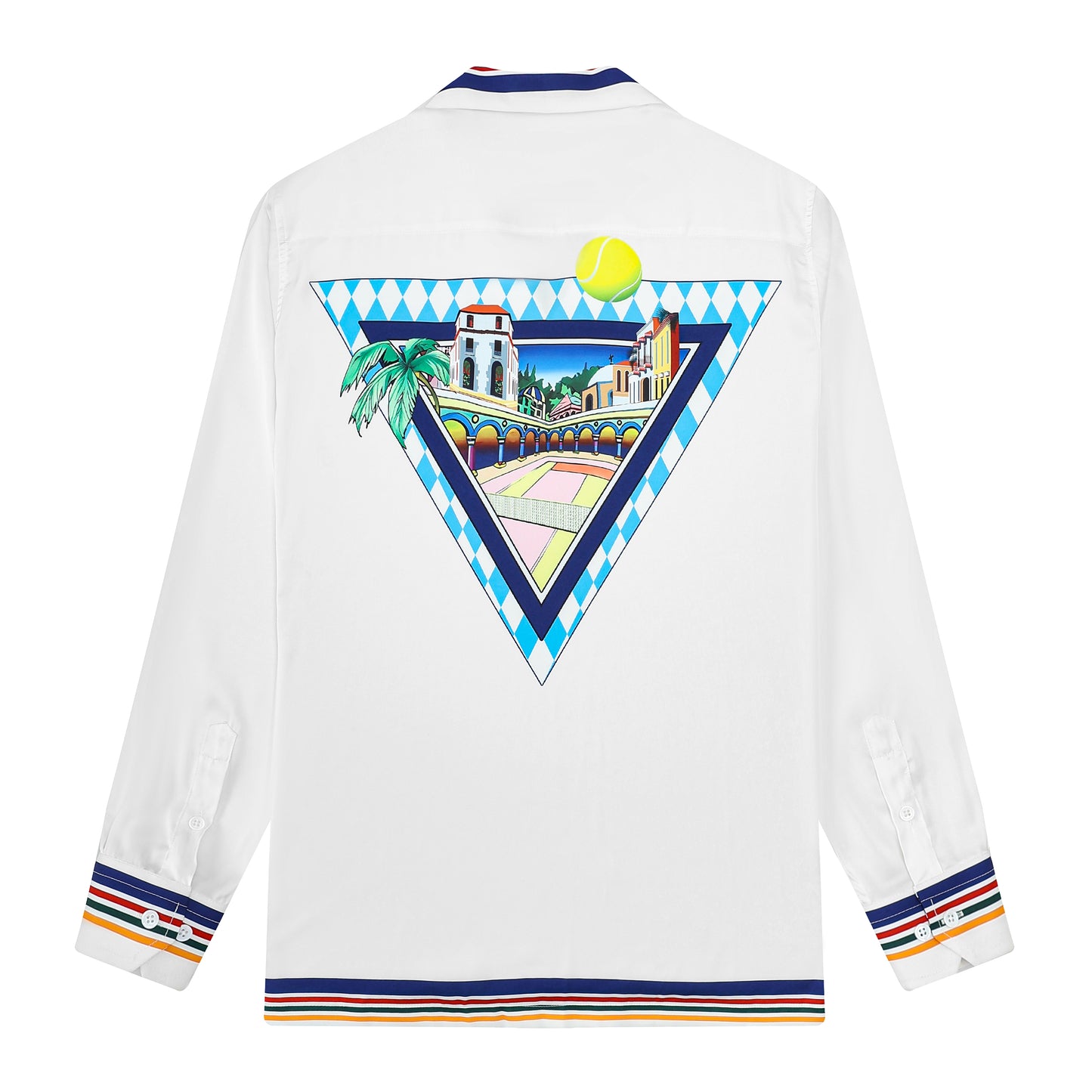 Western Architecture Print Camp Collar Long Sleeve Shirt Casual Tennis Shirt