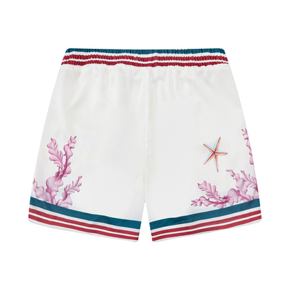 Coral Reef Seahorse Pattern Silk Fiber Waistband Shorts