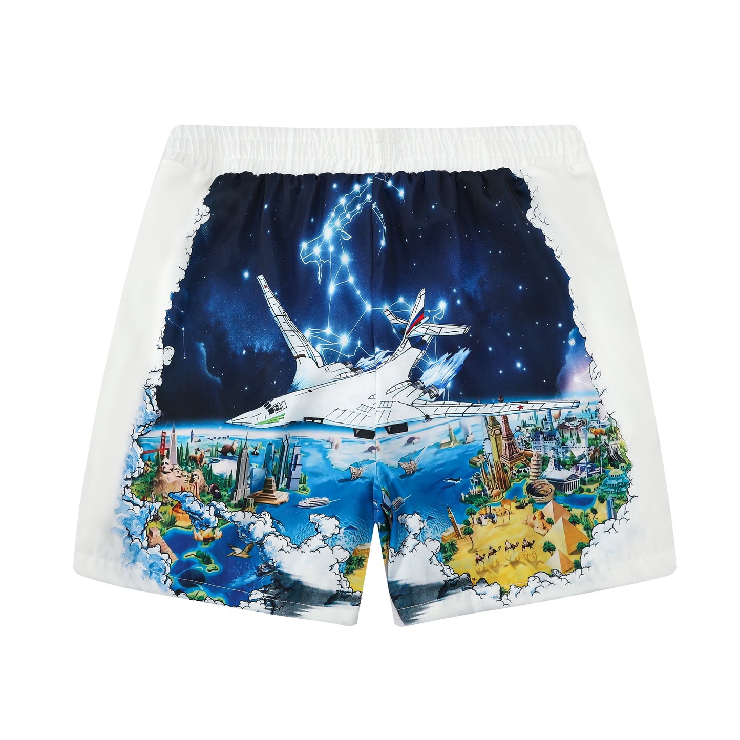 Airplane Starry Night Pattern Waistband Shorts