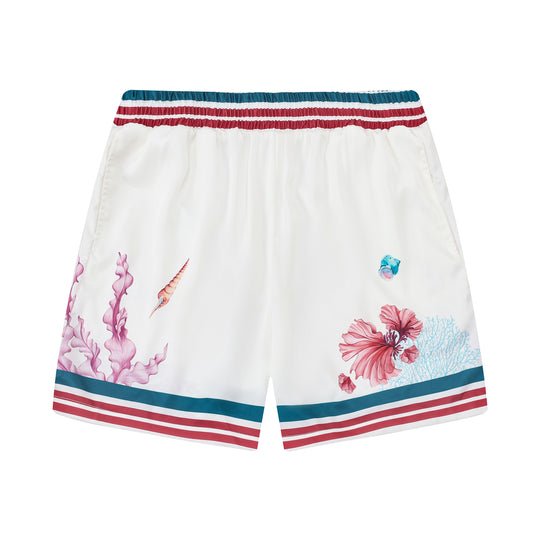 Coral Reef Seahorse Pattern Silk Fiber Waistband Shorts