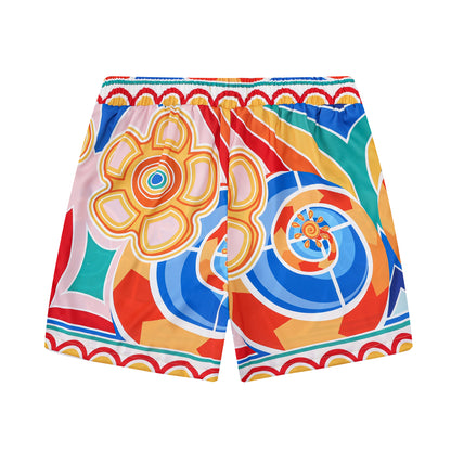 Multicolor Print Silk Fiber Waistband Shorts
