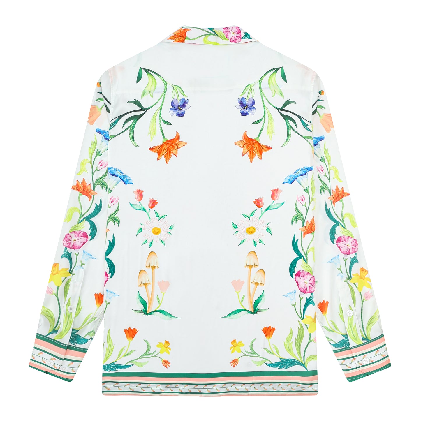 Green Floral Pattern Camp Collar Long Sleeve Shirt