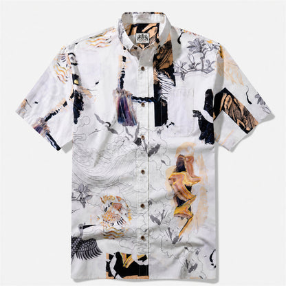 Ukiyo-e Crane Collage Casual Shirt