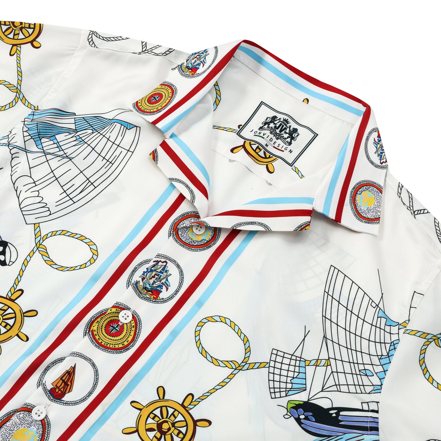 Sailing Boat Pattern Short Sleeve Camp Collar Shirt