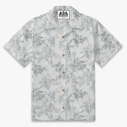 Monochromatic Botanical Toile Camp Shirt