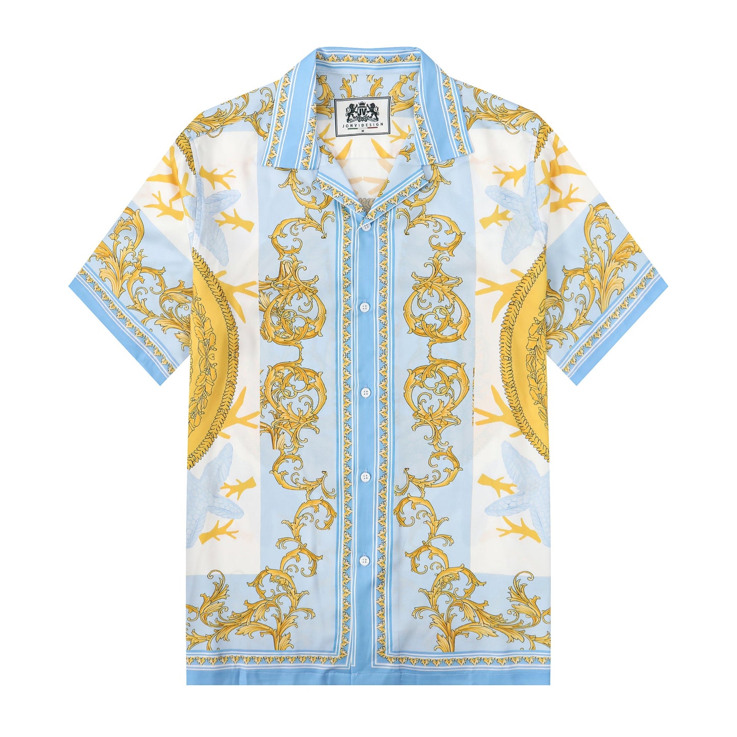 Baroque Floral Pattern Short Sleeve Camp Collar Shirt