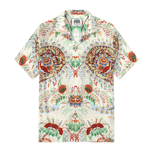 Tropical Floral Pattern Print Short Sleeve Camp Collar Shirt