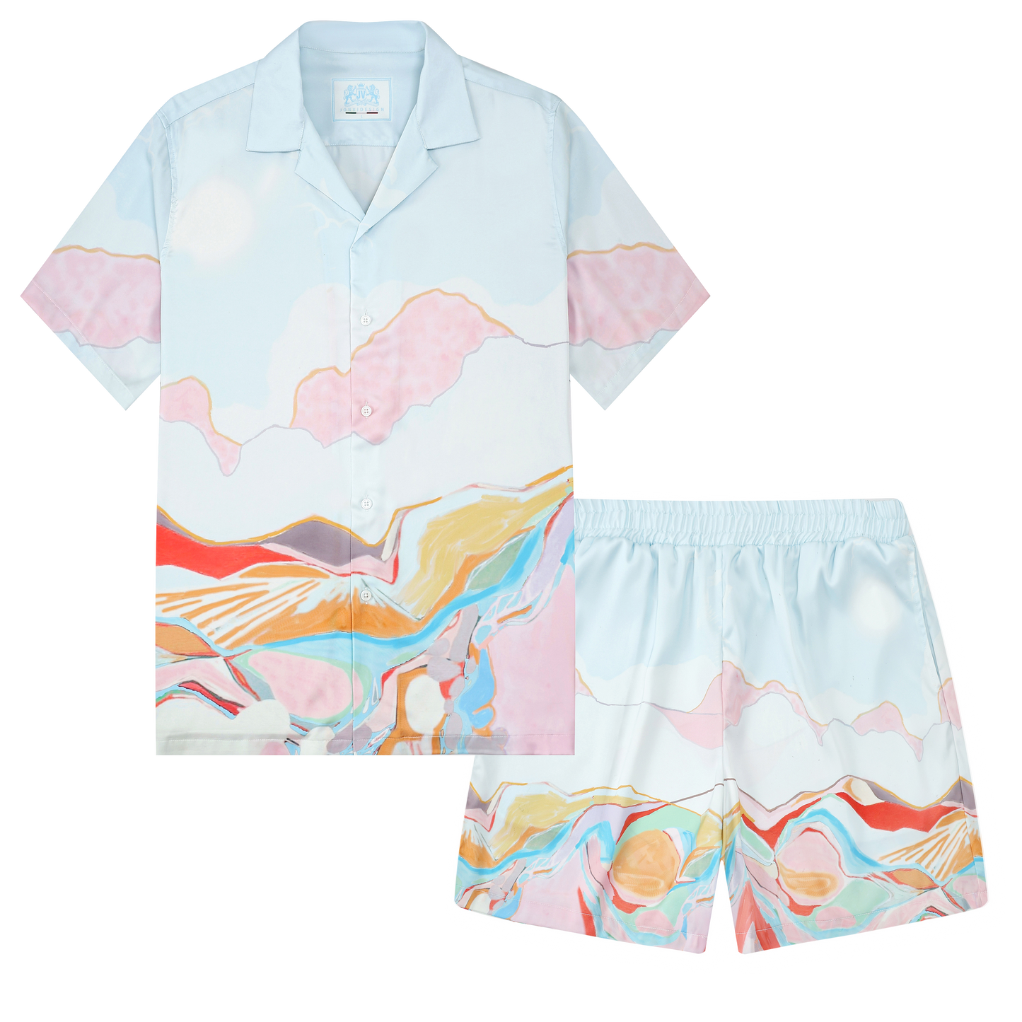 Rolling Mountains Pattern Silk Fiber Waistband Shorts