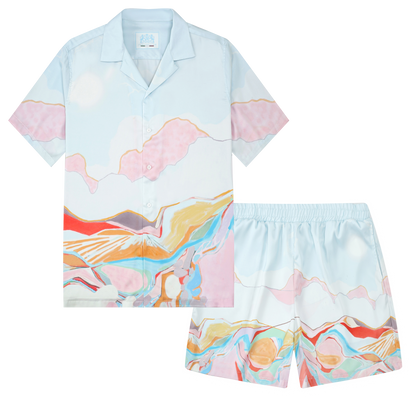 Rolling Mountains Pattern Silk Fiber Waistband Shorts