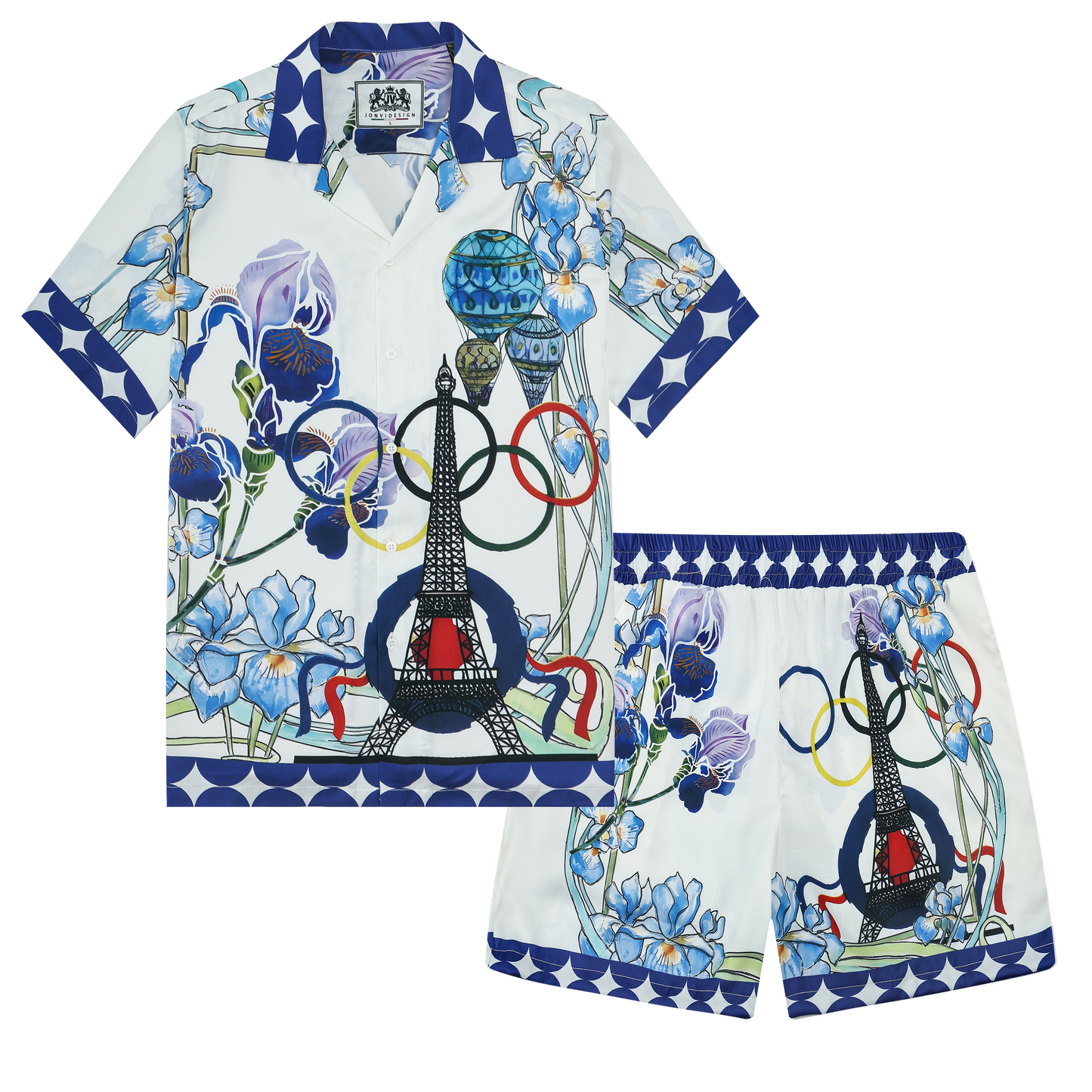 Paris Olympics Print Camp Collar Short Sleeve Shirt