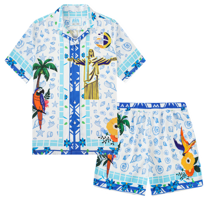 Jesus Statue Bird Beach Wear Silk Fiber Waistband Shorts