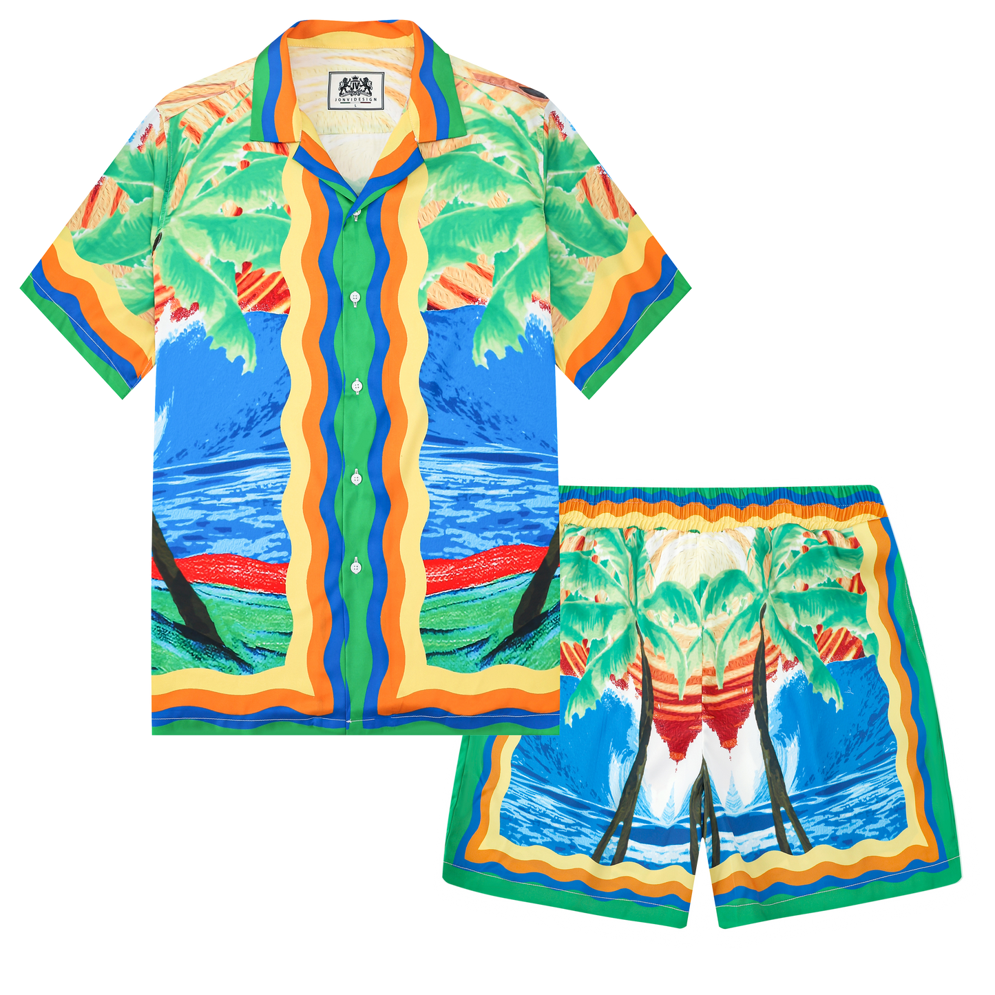 Hawaii Coconut Tree Pattern Silk Fiber Waistband Shorts
