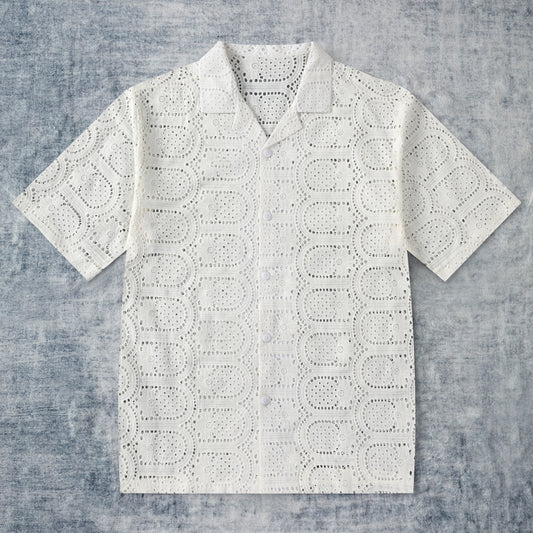 Lace Vintage Arched Pattern Camp Collar Shirt