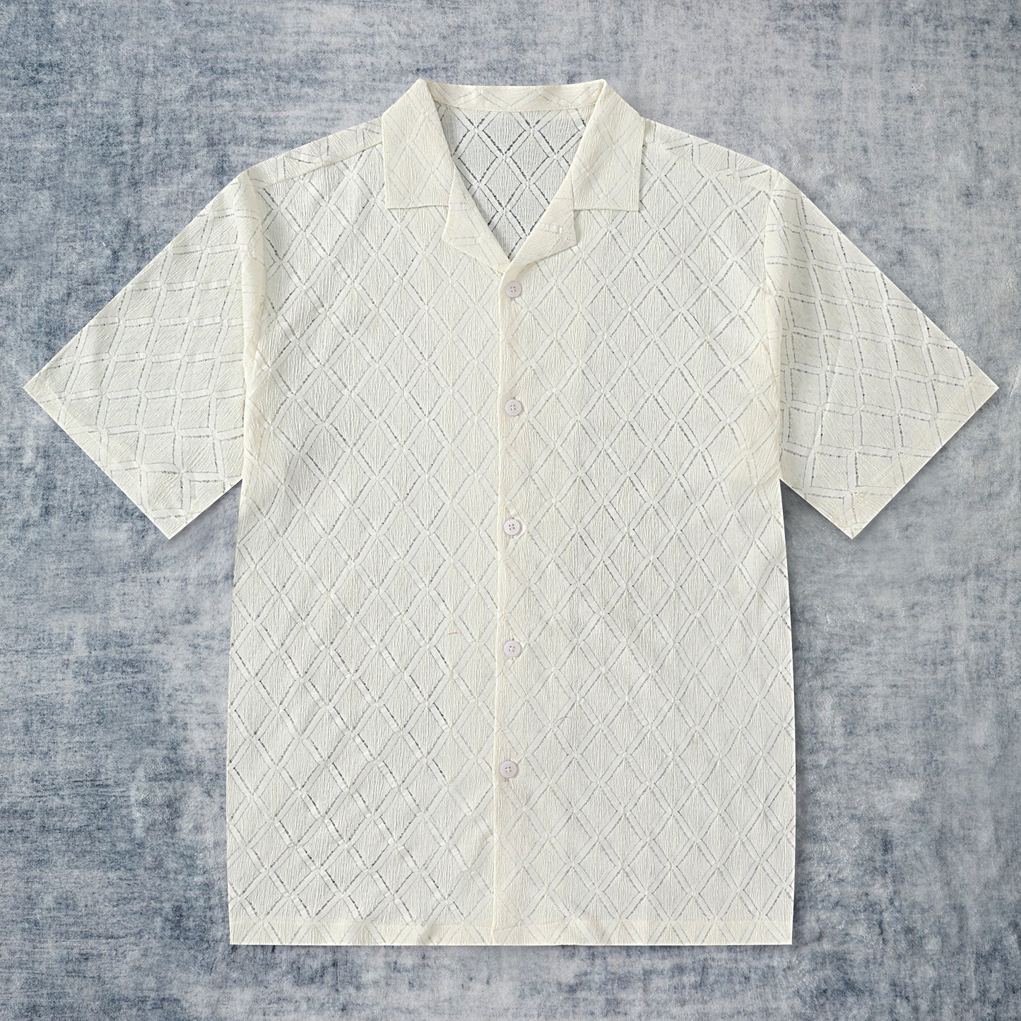 Lace Vintage Rhombus Pattern Camp Collar Shirt