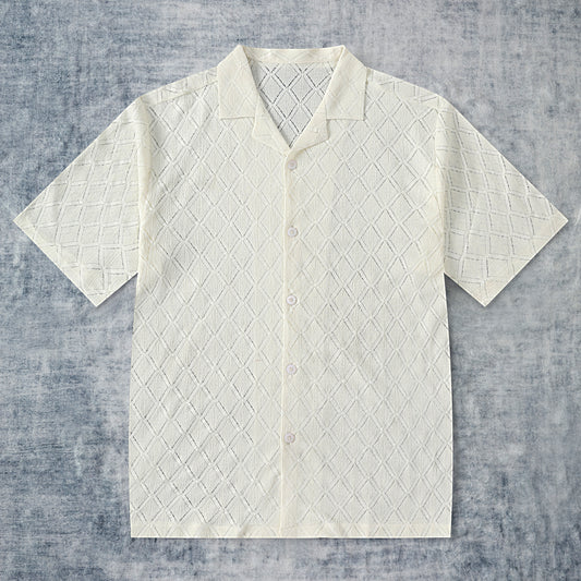 Lace Vintage Rhombus Pattern Camp Collar Shirt