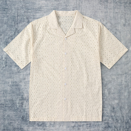 Lace Vintage Crochet Camp Collar Short Sleeve Shirt