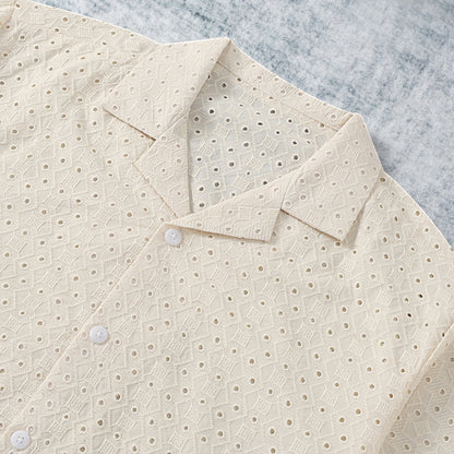 Lace Vintage Crochet Camp Collar Short Sleeve Shirt