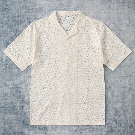 Lace Vintage Textured Camp Collar Shirt