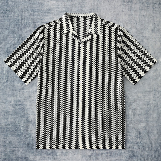 Striped Crochet Textured Resort Fit Shirt
