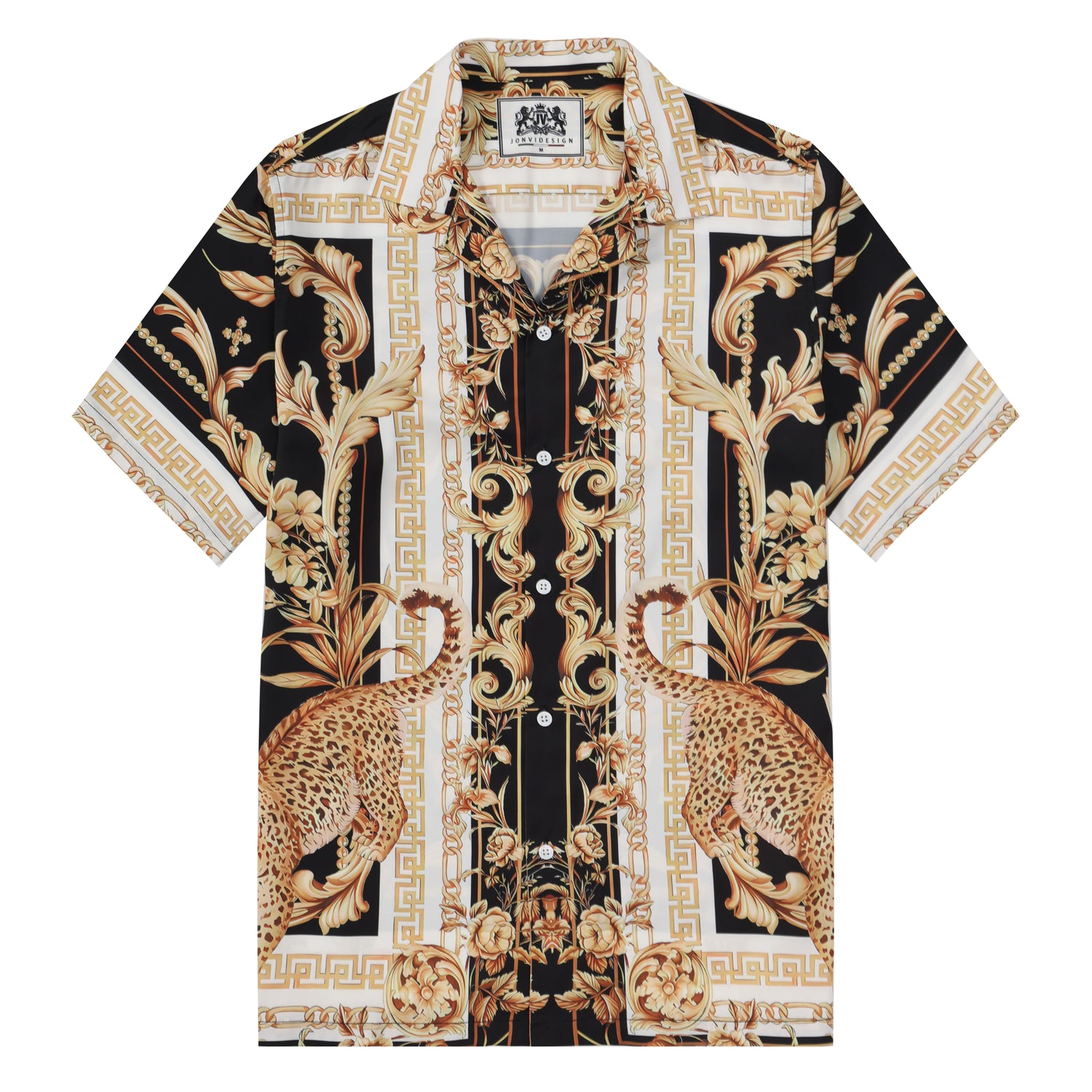 Golden Baroque Pattern Camp Collar Shirt Jonvidesign