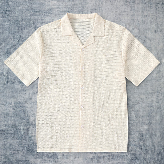 Lace 70s Vintage Crochet Camp Collar Shirt