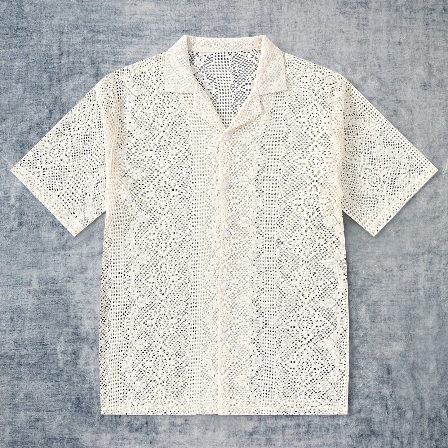 Floral Lace Vintage Crochet Camp Collar Shirt