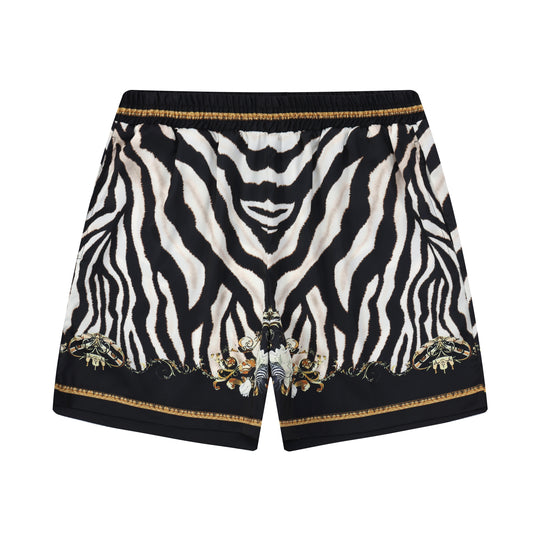 Wild Zebra Pattern Elastic Waistband Casual Shorts Jonvidesign