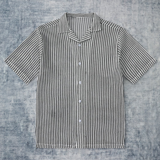 Stripe Crochet Vintage Textured Camp Collar Shirt