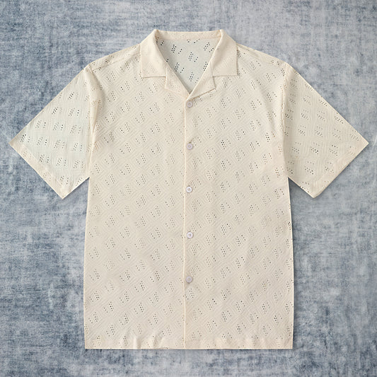 Lace 70s Dot Pattern Camp Collar Shirt