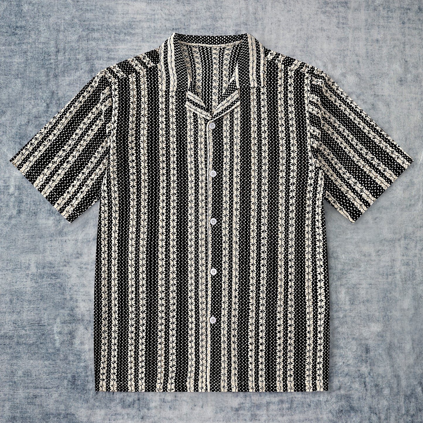 Striped Hand-Crafted Floral Textured Shirt