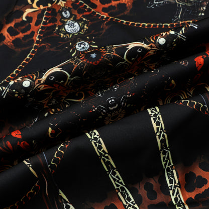 Resort Animal Leopard Printed Silk Fiber Short Sleeve Shirt