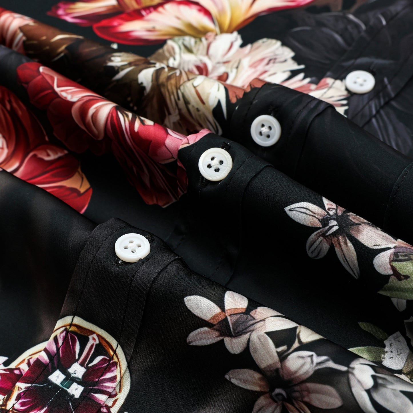 Leopard Printed Floral Silk Fiber Short Sleeve Casual Shirt