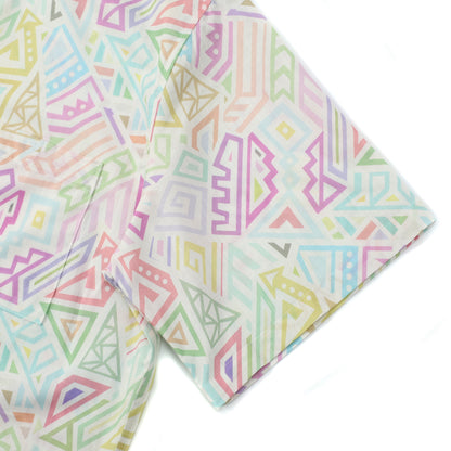 Multicolor Geometric Pattern Button Short Sleeve Shirt