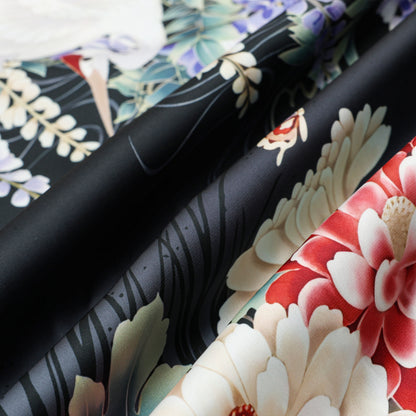 Ukiyo-e Floral Crane Printed Camp Collar Short Sleeve Shirt