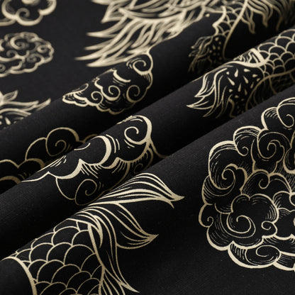 Dragon Pattern Button Short Sleeve Shirt in Black