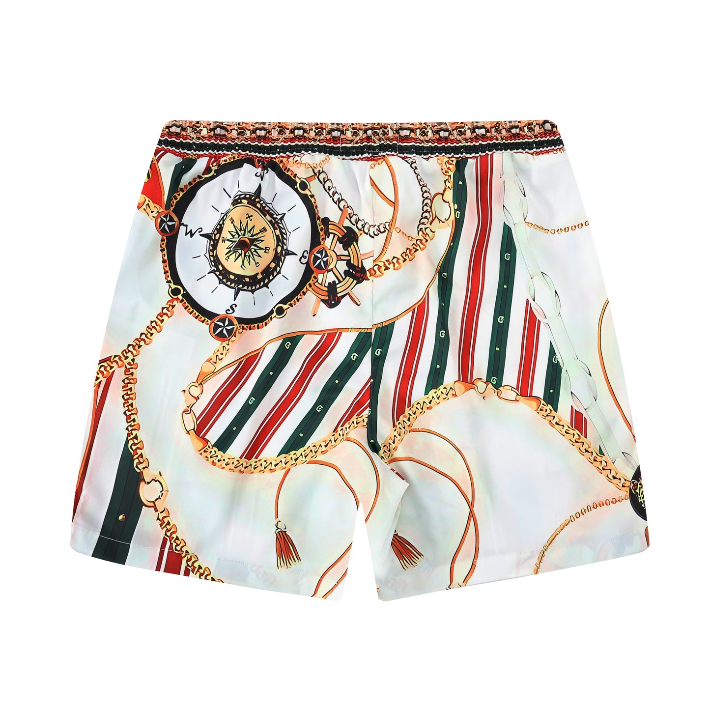 Vintage Red Green Chain Pattern Waistband Shorts