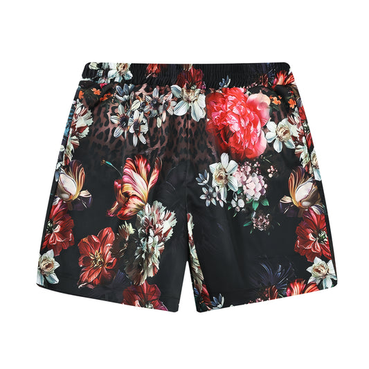 Leopard Floral Pattern Printed Waistband Shorts