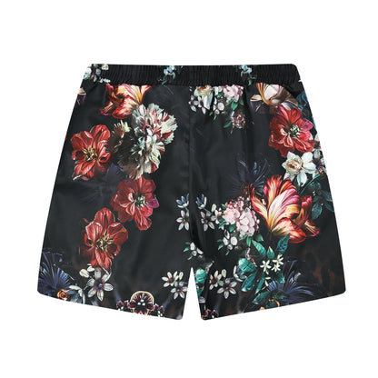 Leopard Floral Pattern Printed Waistband Shorts
