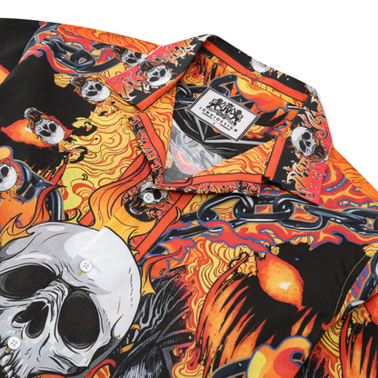 Halloween Ghost Rider Skull Placket Long Sleeve Vacation Shirt